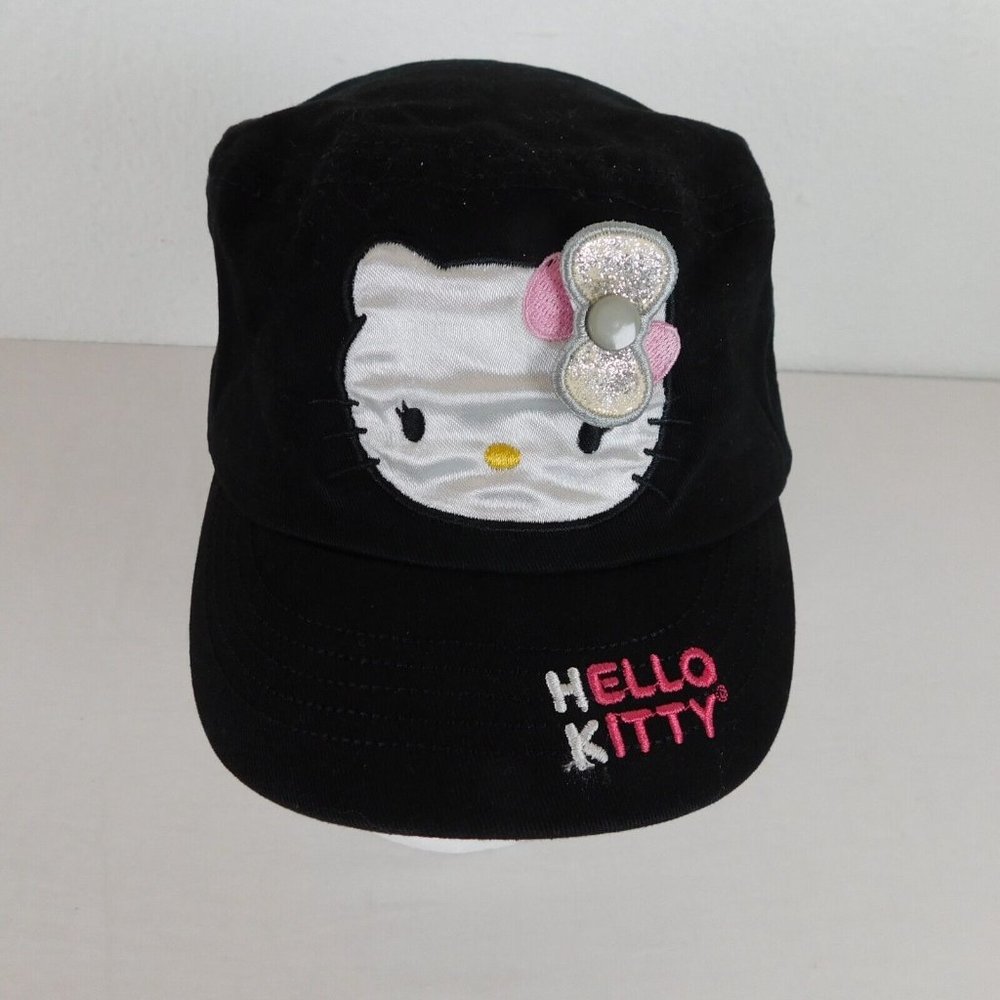 Sanrio Hello Kitty Black Flat Cap Glitter Baseball Hat Size Small Kids Pretty